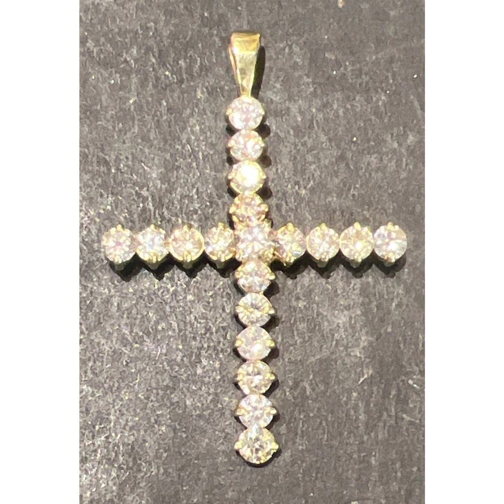Tested 14K Gold Genuine 19 Diamond Cross Pendant 6.2g Approx 1.25CTW Estate